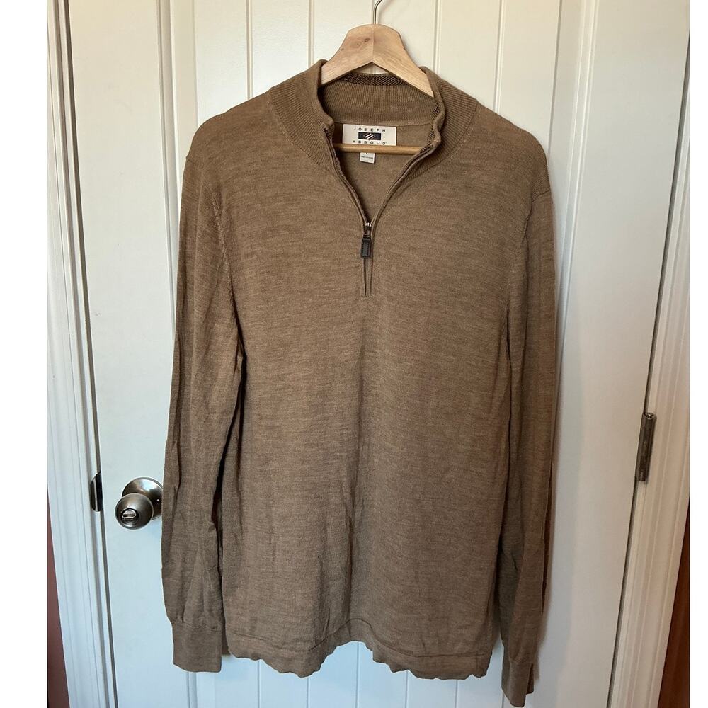 NWOT Joseph Abboud 100% Merino Wool Quarter Zip Knit Sweater Large Tan